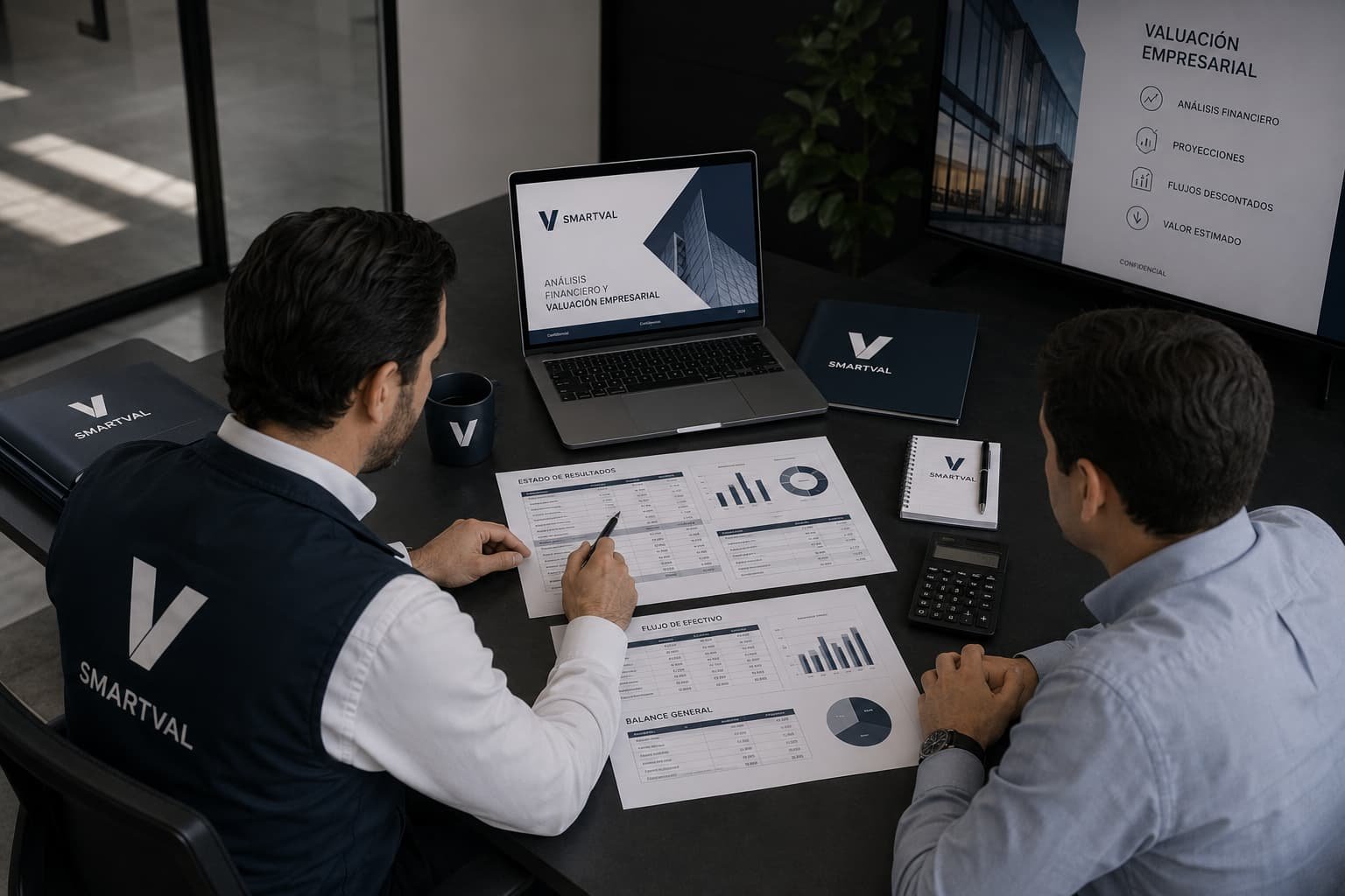 Reunión de análisis financiero durante una valuación empresarial — SmartVal