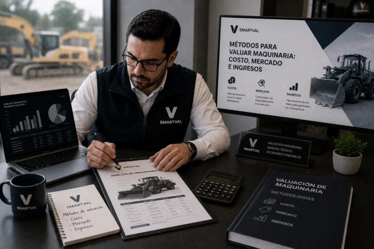Métodos para valuar maquinaria: costo, mercado e ingresos.
